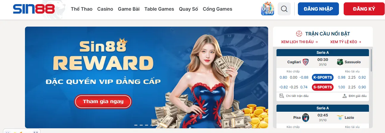 Giao diện Sin88, đơn giải dể sử dụng